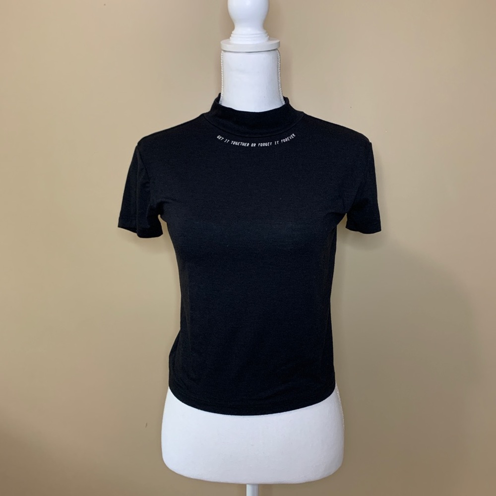 Kendall and Kylie Black Turtle Neck Crop Tee